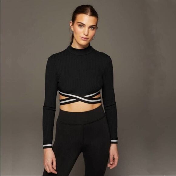 MICHI Apex Ribbed Long Sleeve Top Criss Cross Strap Cropped Top Size Large - Picture 1 of 7